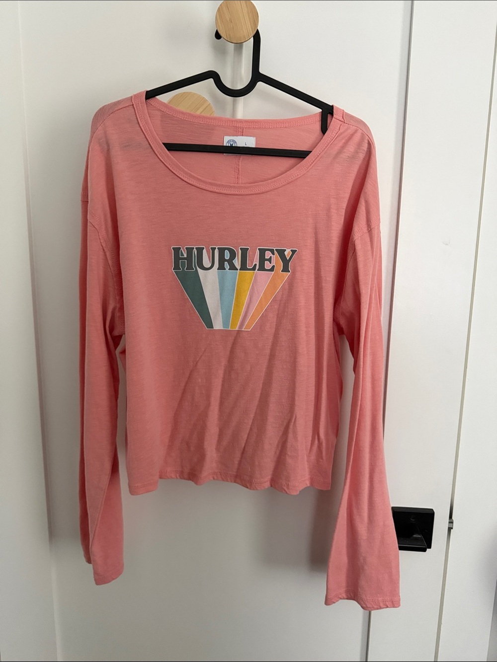 Hurley Coral Long-Sleeve Tee with Retro Multi-Color Graphic